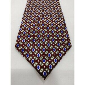 Vintage Claybrooke Men's Tie - Red Burgundy Blue Geometric Diamond Silk USA